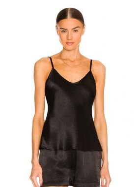 ENZA COSTA Satin Bias Spaghetti Strap Cami Womens Small Black Tank Top